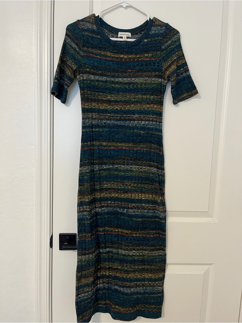 Monteau Teal Striped Knit Midi Dress